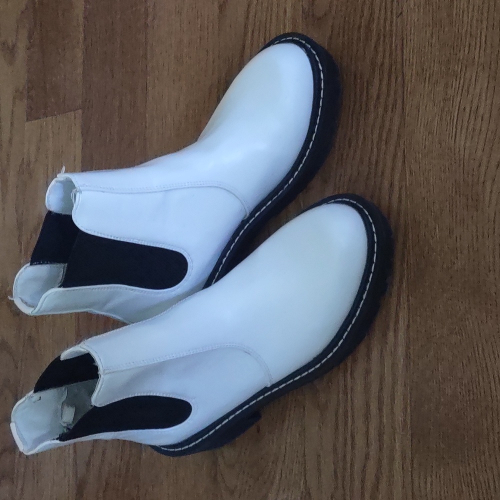 White Slip On Combat Boots Size 5.5
